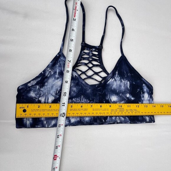 Poof Seamless Ribbed Sports Bra Strappy Back Workout Yoga Tie-Dye Blue Women S/M - Picture 7 of 7